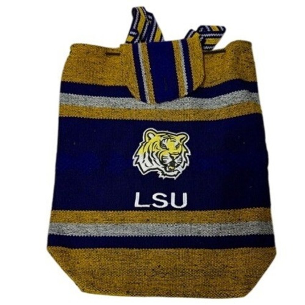 LSU Tigers Backpack Bag Yellow Purple Stripe Drawstring‎ Campus Style